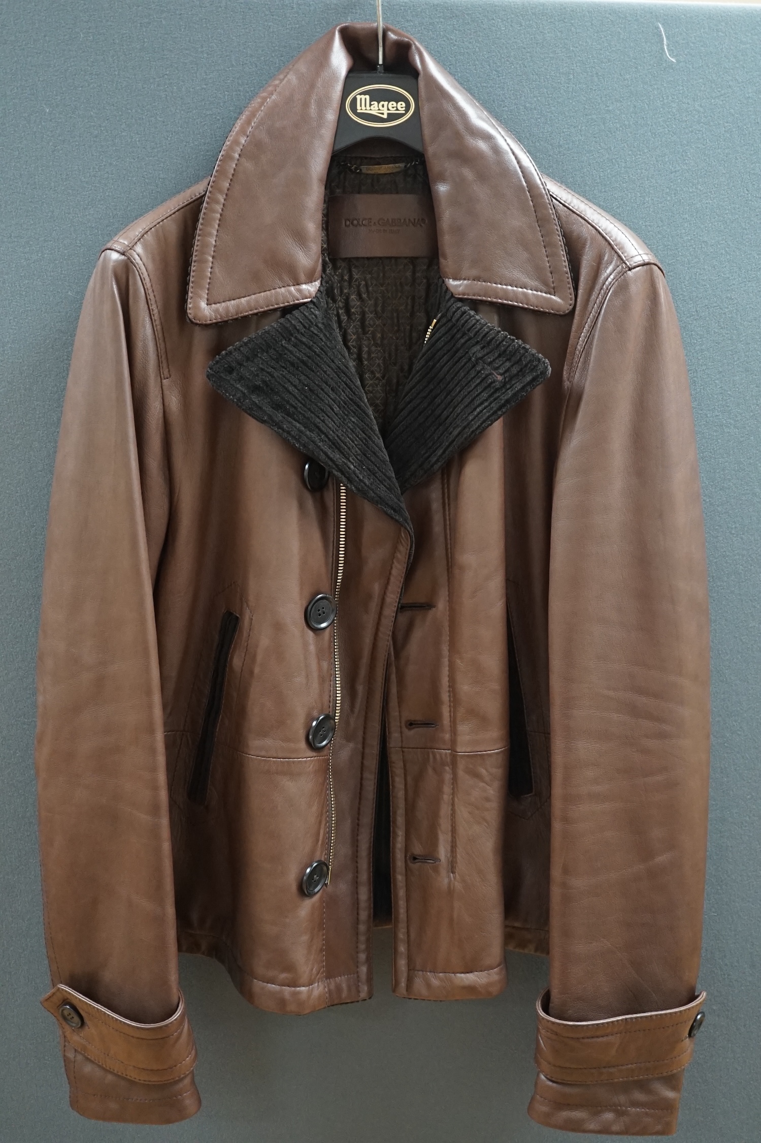 A gentleman's brown leather Dolce & Gabbana jacket. Size L